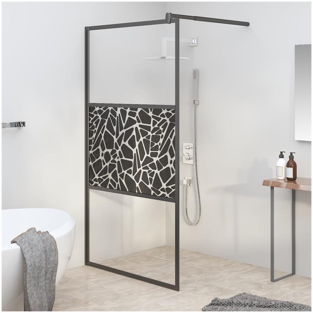 Parete Doccia Walk In 100x195 Cm Vetro Esg Design Pietre Nero - Foto 1