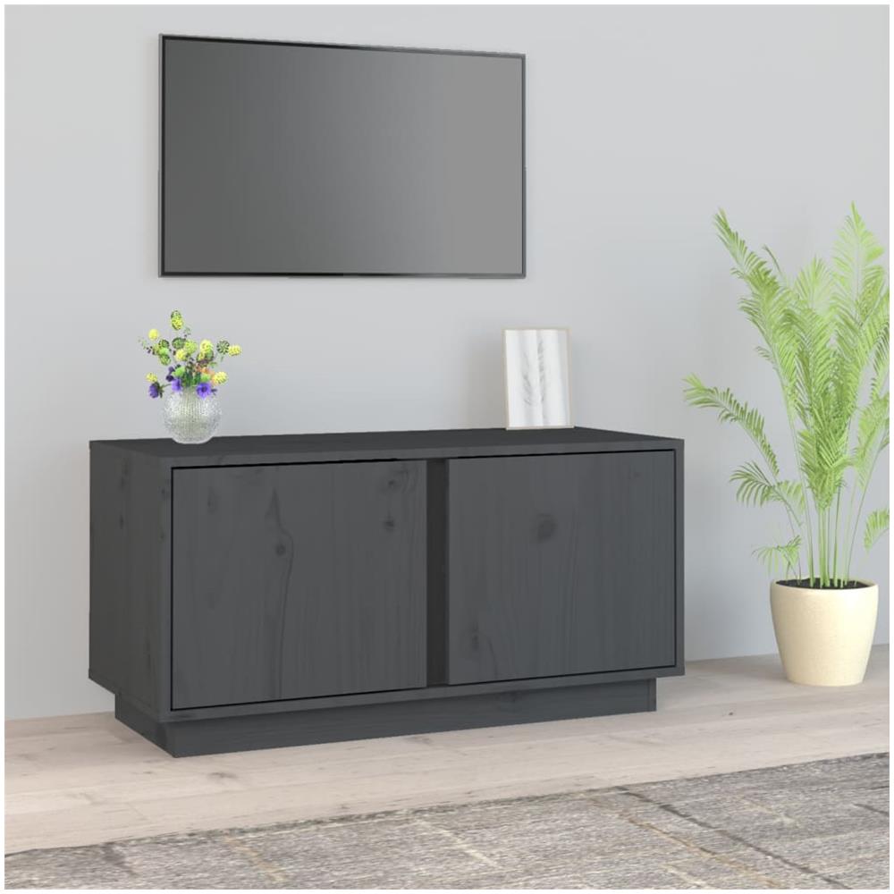 Mobile Porta Tv Grigio 80x35x40,5 Cm In Legno Massello Di Pino - Foto 1