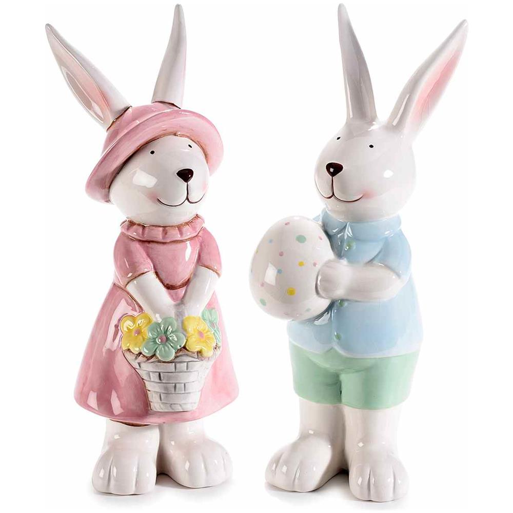 Conigli Decorativi Per La Pasqua Set 2 Di Conigli Pasquali In Ceramica Colorata Fatti A Mano Idea Regalo - Foto 1