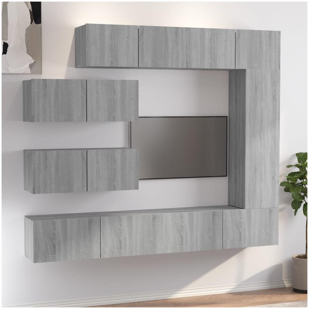 Set Di Mobili Porta Tv 7 Pz Grigio Sonoma In Legno Multistrato - Foto 1