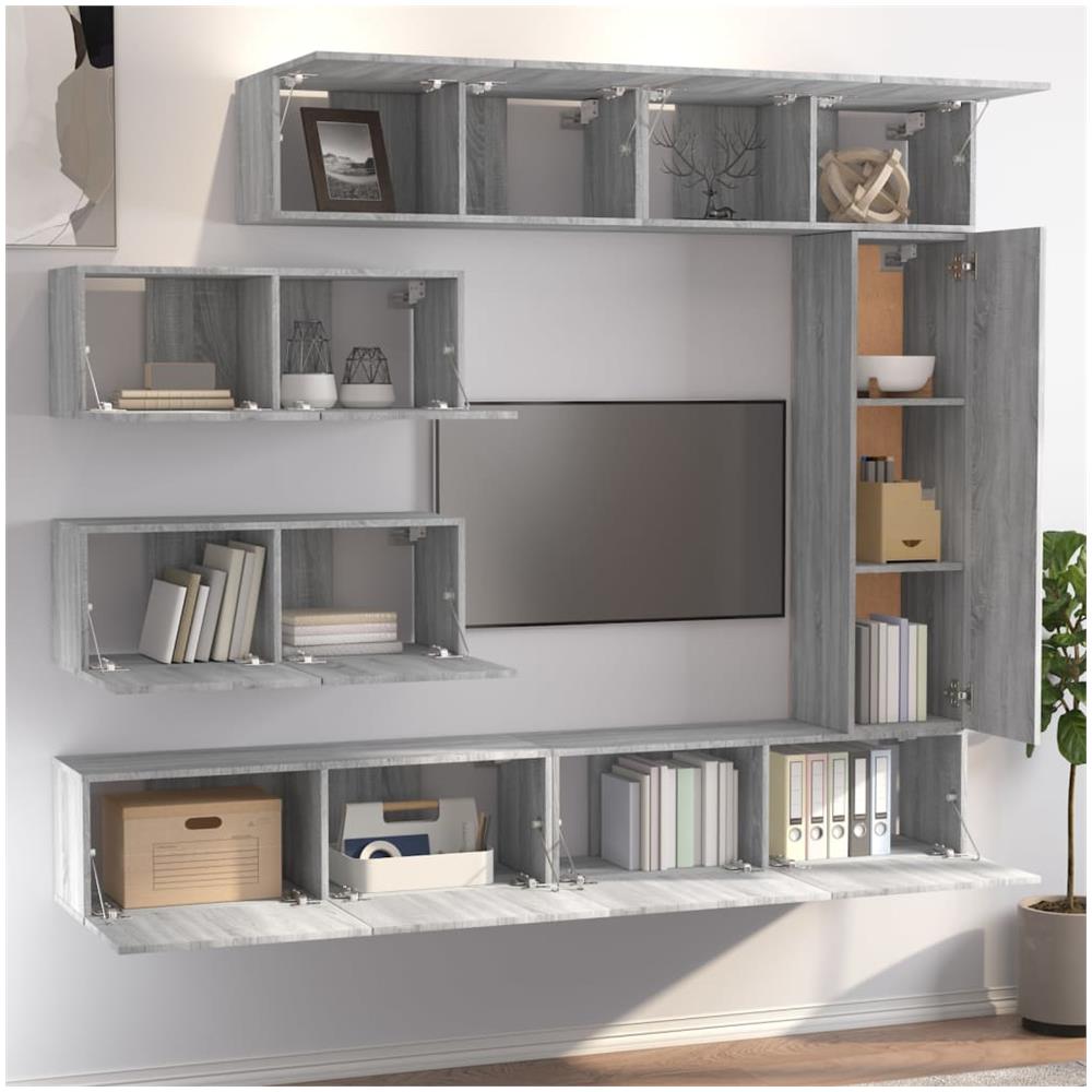 Set Di Mobili Porta Tv 7 Pz Grigio Sonoma In Legno Multistrato - Foto 3