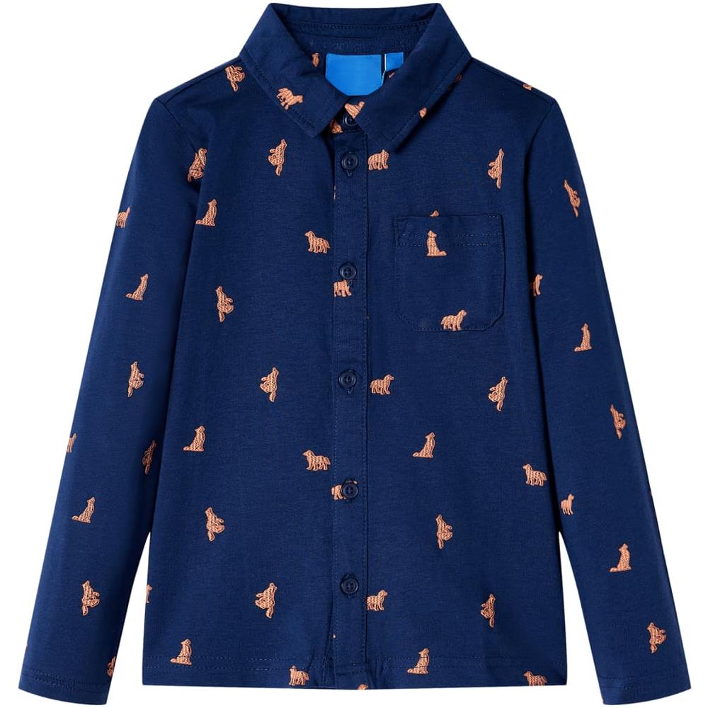 Camicia Per Bambini Con Stampa Cane Blu Marino 128 - Foto 1