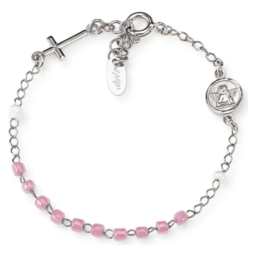Bracciale In Argento 925 - Collezione Junior - Colore Rodio - Misura Unica Bracciale Rosario Junior Cristalli Rosa - Foto 2