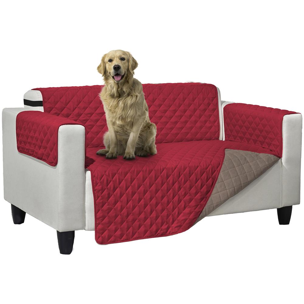 Copridivano Trapuntato Double Face Bicolor Antimacchia Modello Queen 4 Posti Tortora-rosso - Foto 2