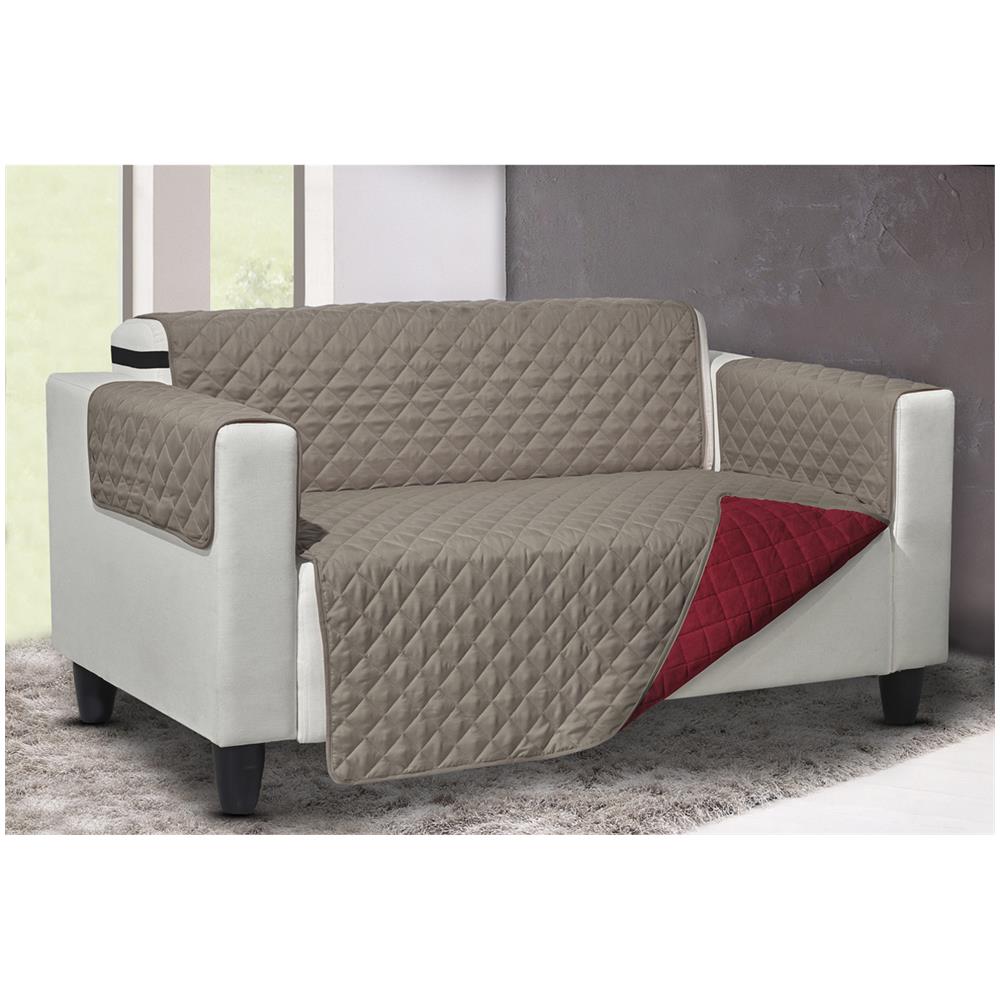 Copridivano Trapuntato Double Face Bicolor Antimacchia Modello Queen 4 Posti Tortora-rosso - Foto 1