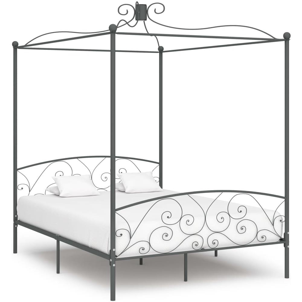Letto A Baldacchino Grigio In Metallo 180x200 Cm - Foto 1
