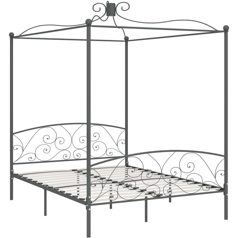 Letto A Baldacchino Grigio In Metallo 180x200 Cm - Foto 2