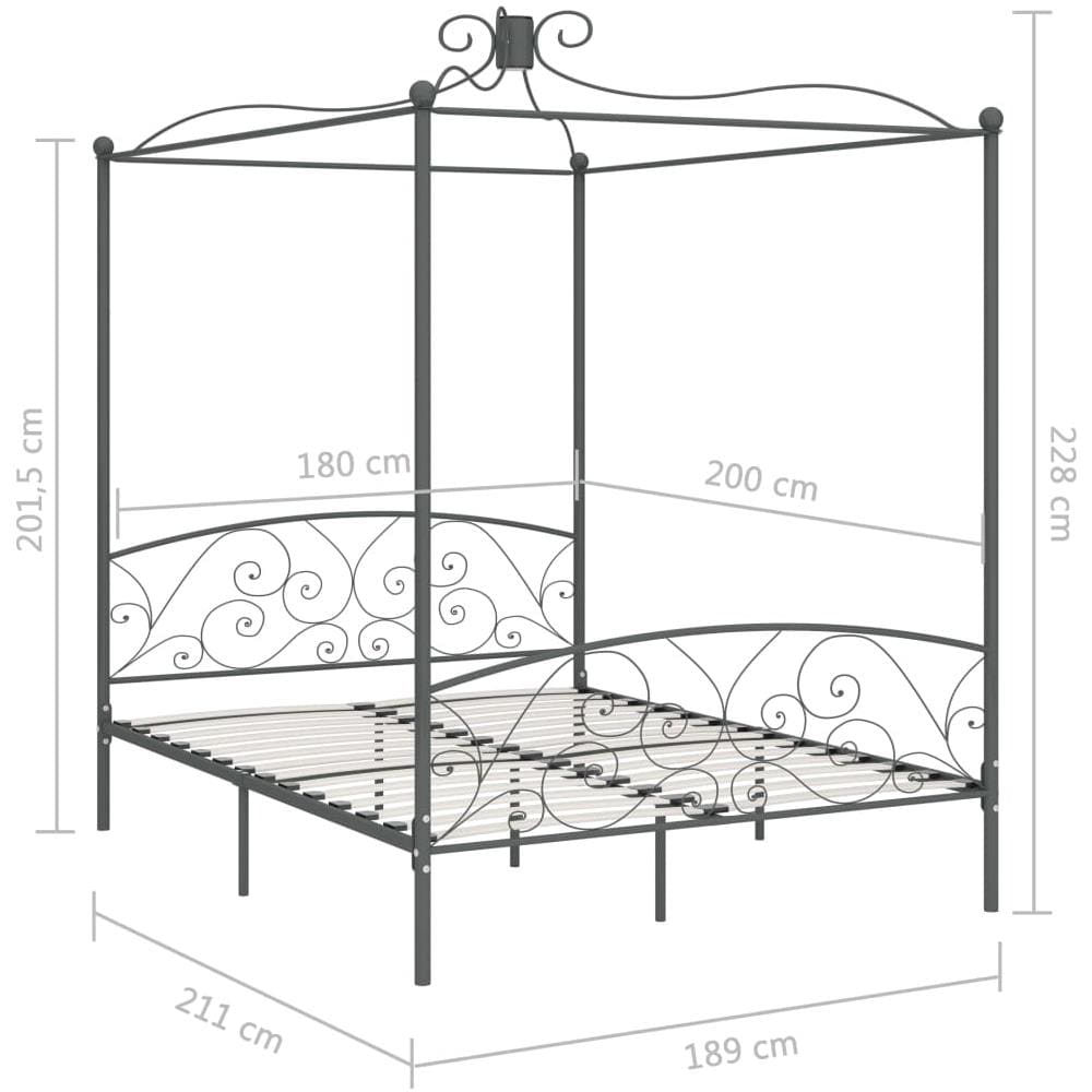 Letto A Baldacchino Grigio In Metallo 180x200 Cm - Foto 7