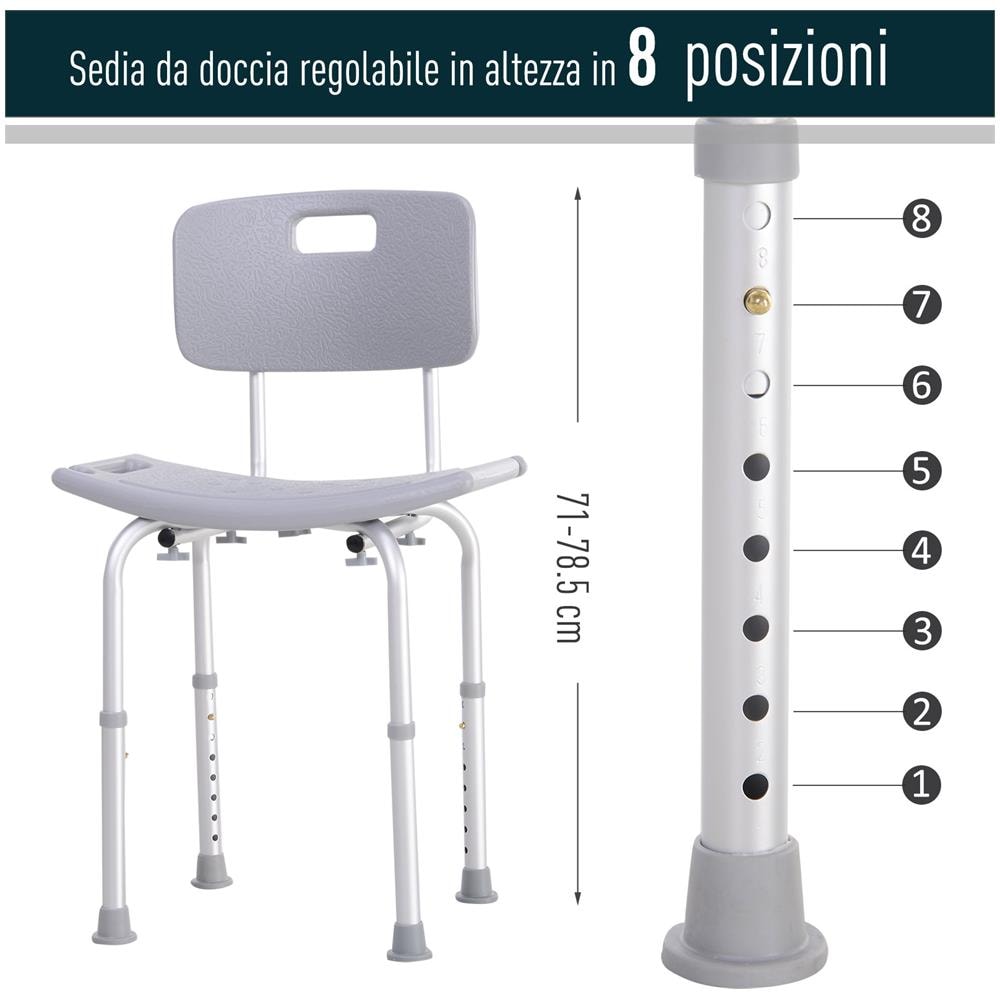 Sedia Doccia In Alluminio E Plastica Altezza Regolabile 8 Livelli - Foto 2