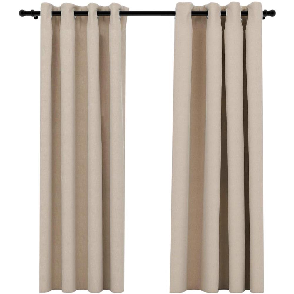 Tende Oscuranti Effetto Lino con Occhielli 2 pz Beige 140x175cm - Foto 2