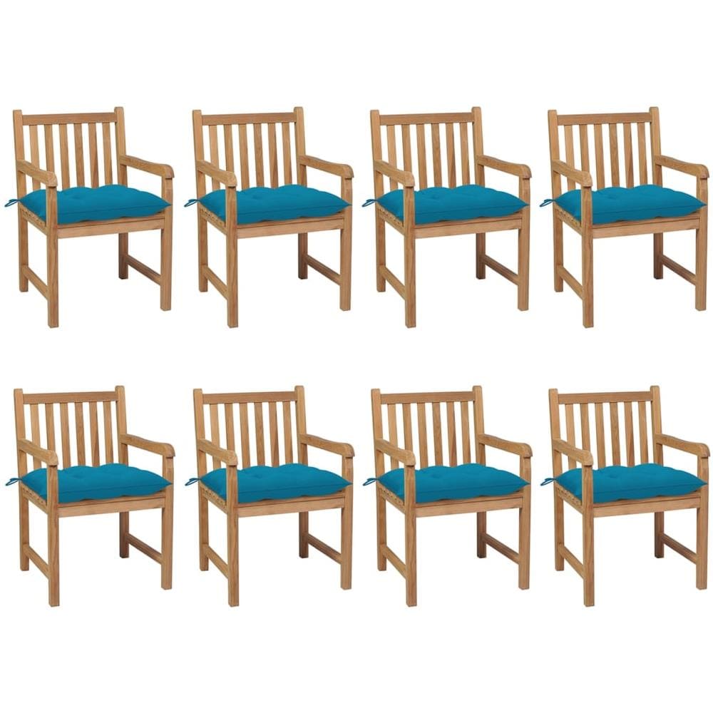 Sedie da Giardino 8 pz con Cuscini Azzurri in Massello di Teak - Foto 1