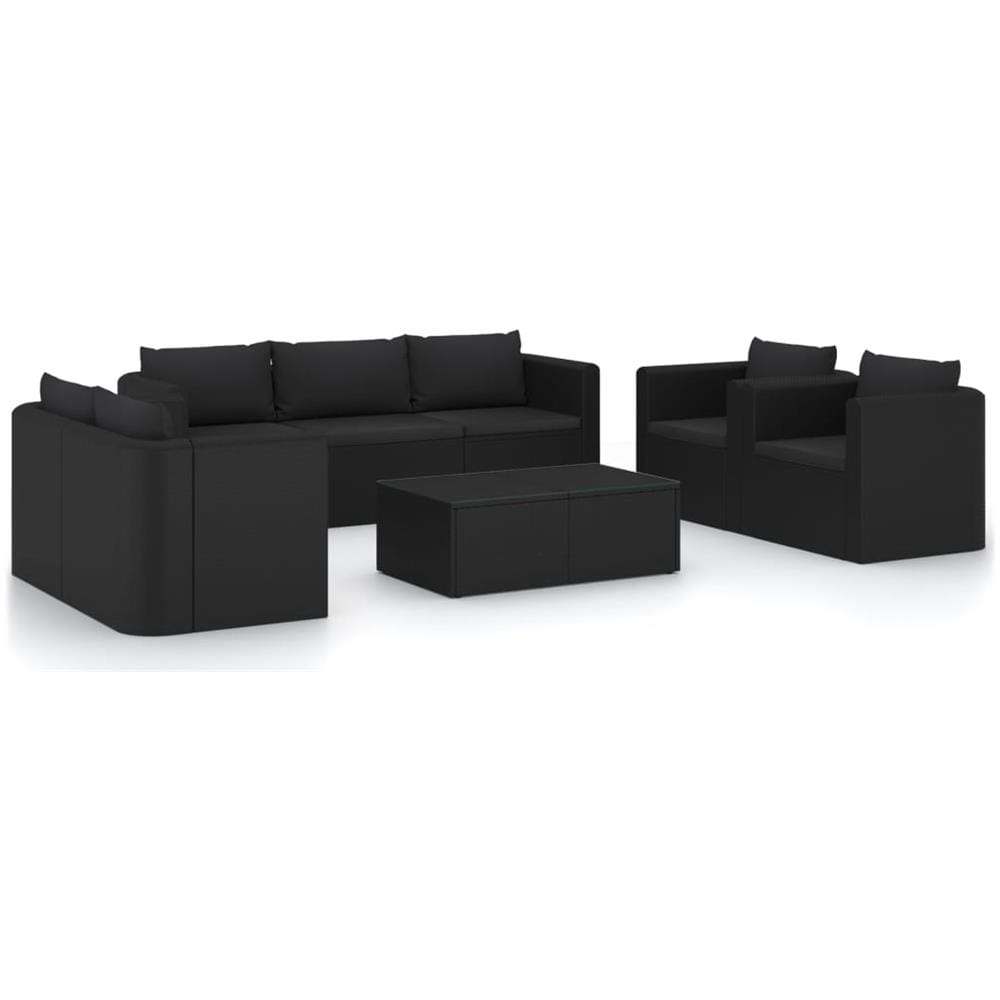 Set Divani da Giardino 9 pz con Cuscini in Polyrattan Nero - Foto 1