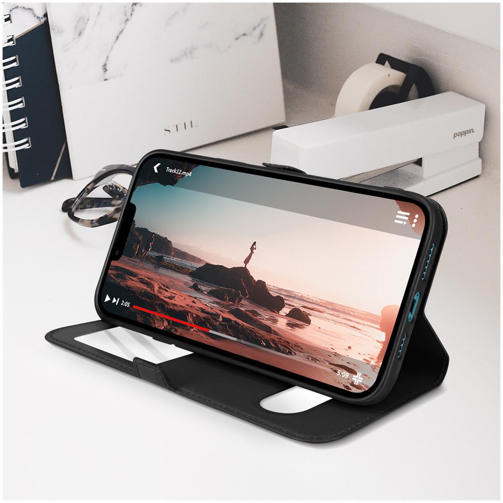 Custodia Iphone 13 Çini Doppia Finestra Supporto Video Nera - Foto 2