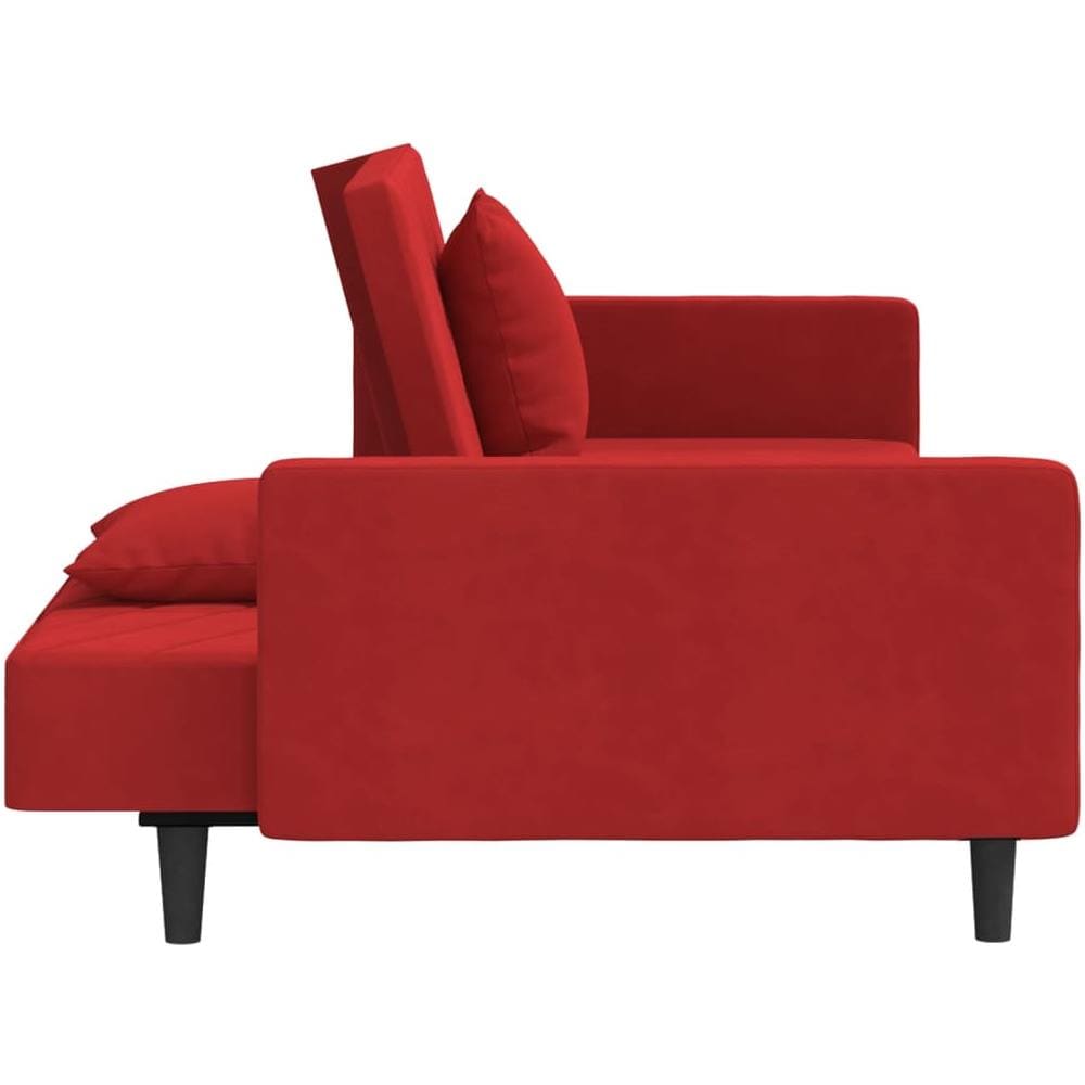 Divano Letto a 2 Posti con 2 Cuscini Rosso Vino in Velluto - Foto 2