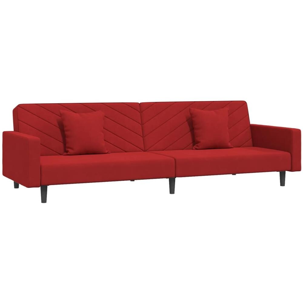 Divano Letto a 2 Posti con 2 Cuscini Rosso Vino in Velluto - Foto 1