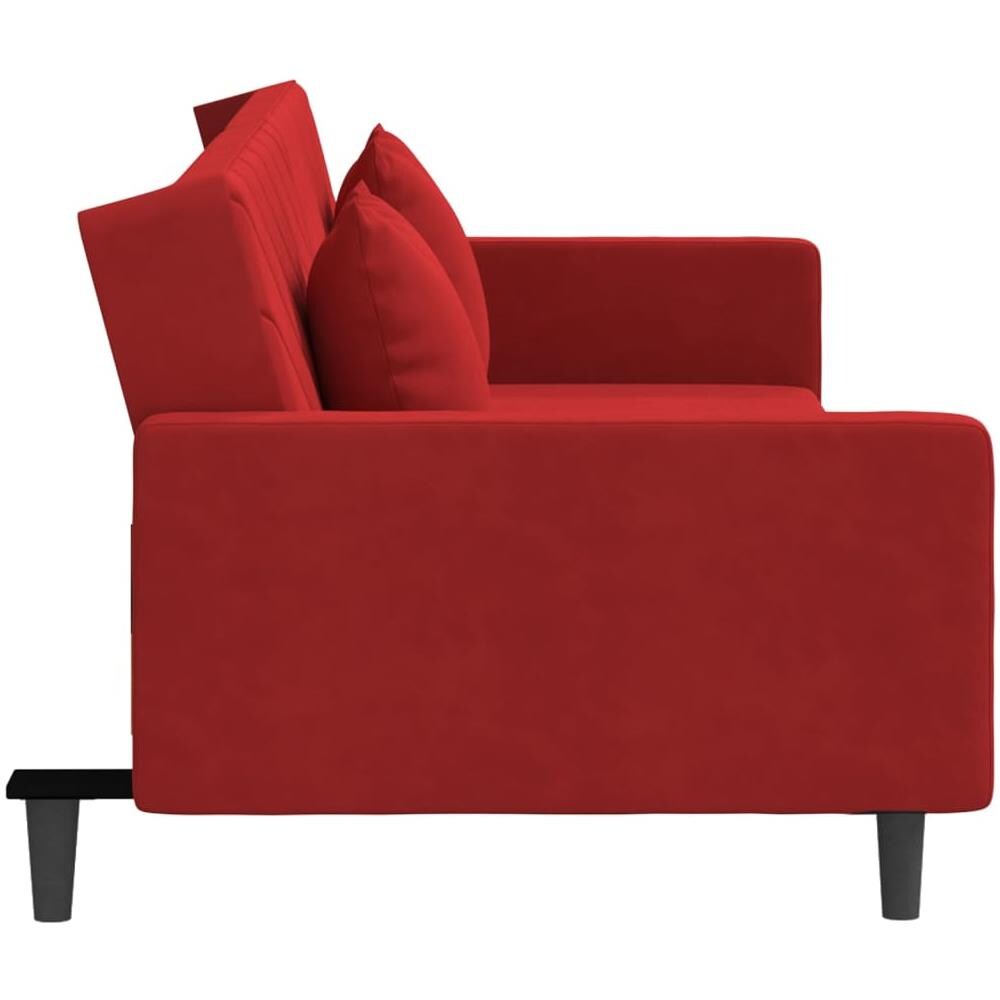 Divano Letto a 2 Posti con 2 Cuscini Rosso Vino in Velluto - Foto 9