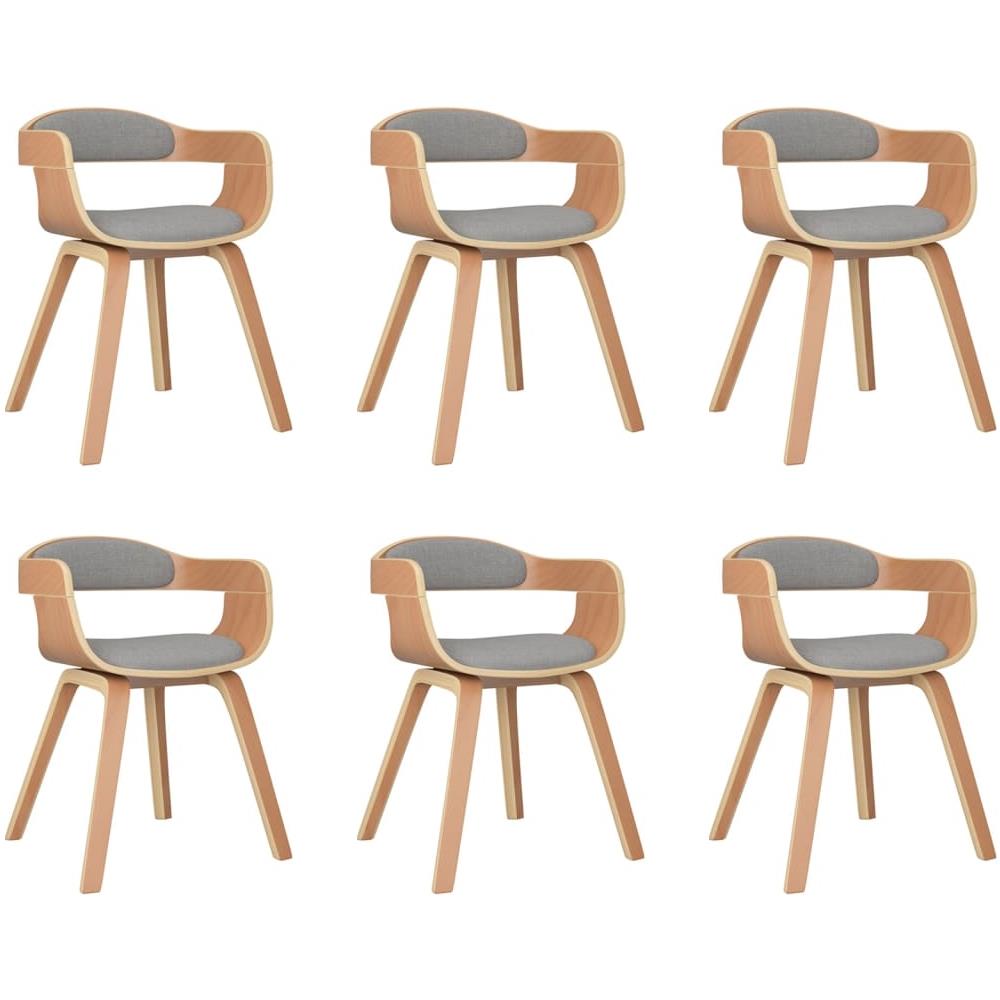 Sedie da Pranzo 6 pz Tortora in Legno Curvato e Tessuto - Foto 1