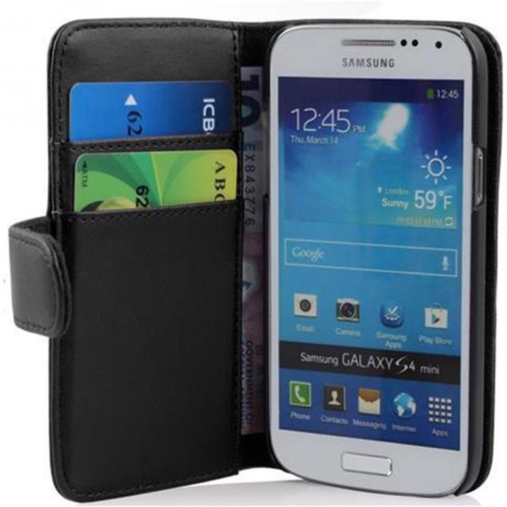Custodia Compatibile Con Samsung Galaxy S4 Mini In Nero Carbone - Coperchio Protettivo In Similpelle Liscia E Tasca Per Carte Di Credito - Foto 1