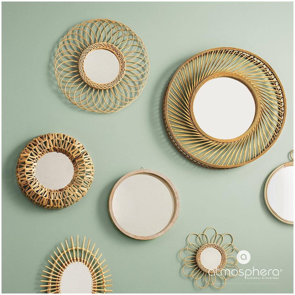 Specchio Da Appendere Con Rosetta Decorativa In Vimini, Decorazione Unica Da Parete In Cornice Intrecciata - Foto 6