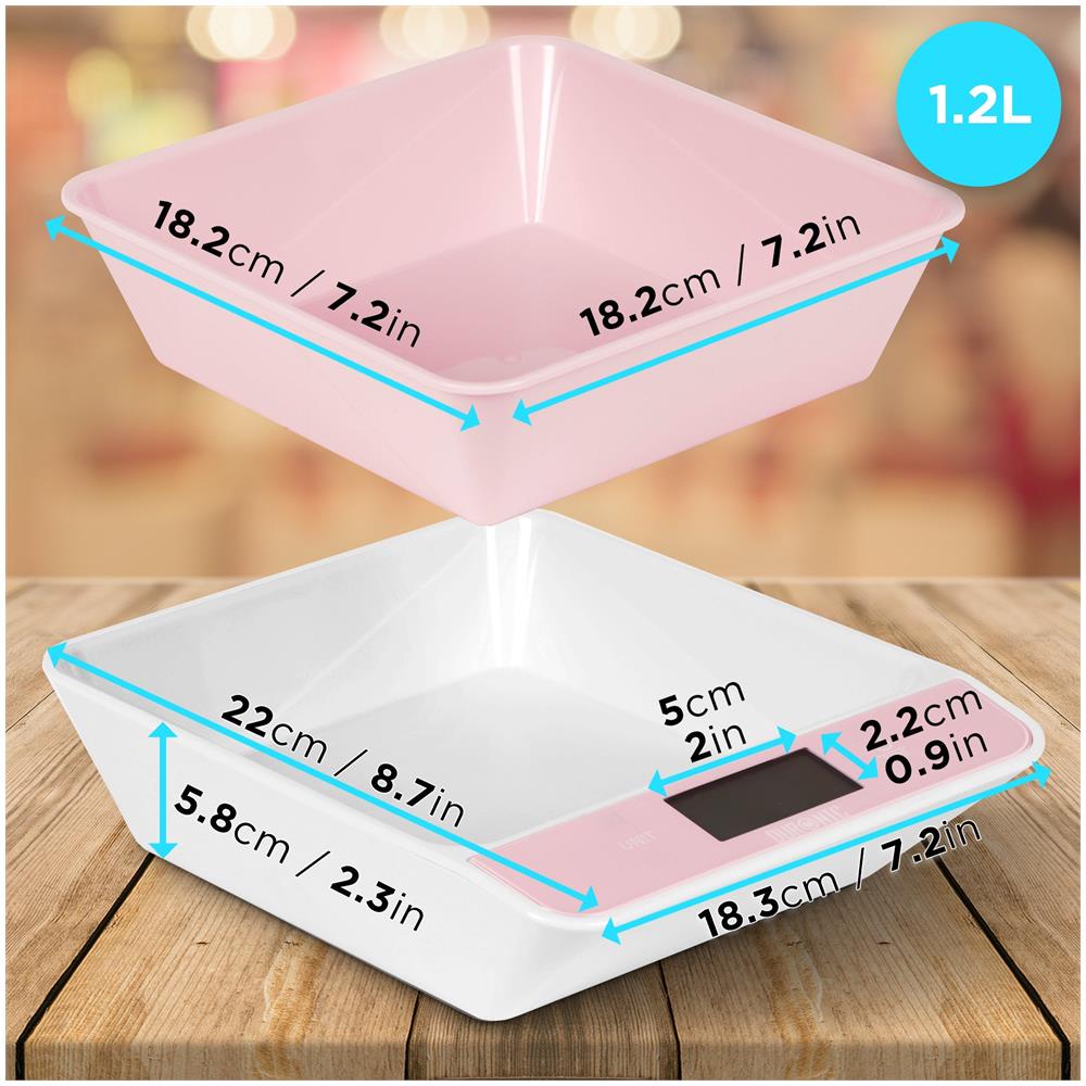 KS100 PK Bilancia Digitale da Cucina Portata Max 5 Kg con Ciotola 1.2 L e Funzione Tara - Rosa - Foto 2