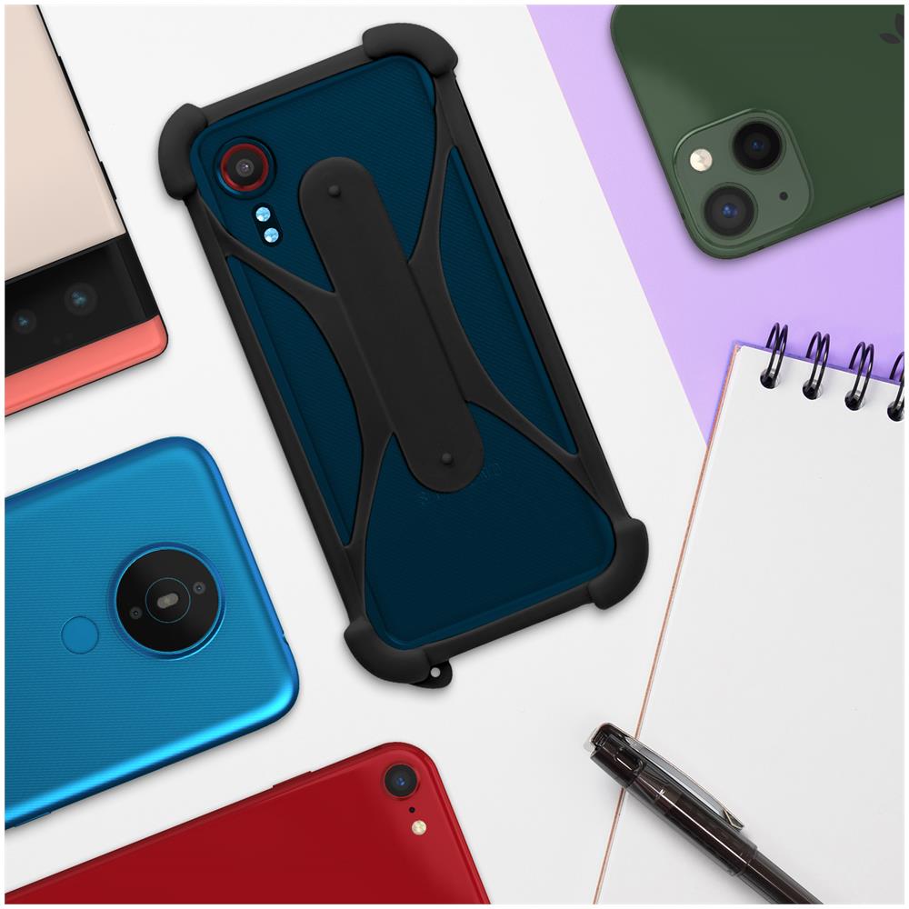 Cover Universale Per Smartphone In Silicone Bumper Con Cavalletto Nera - Foto 2