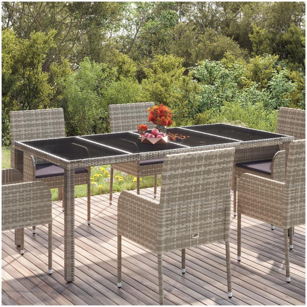 Tavolo Da Giardino Piano In Vetro Grigio 190x90x75cm Polyrattan - Foto 1