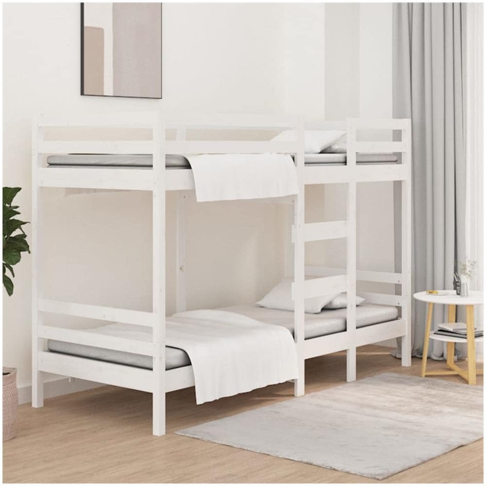 Letto a Castello Bianco 75x190 cm in Legno Massello di Pino - Foto 1