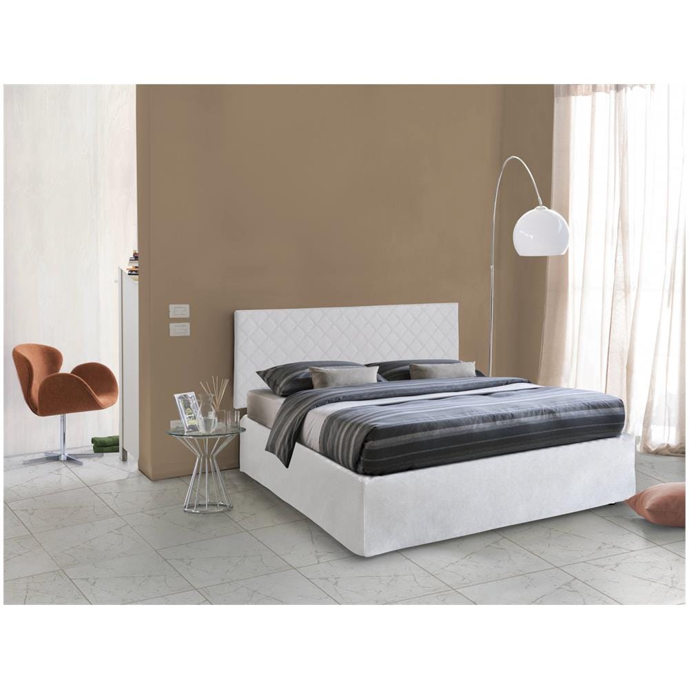 Letto Matrimoniale Clementina, Set Testata In Ecopelle Con Rete Ortopedica E Mantovana, 100% Made In Italy, Adatta A Materasso Da Cm 160x190, Bianco - Foto 1