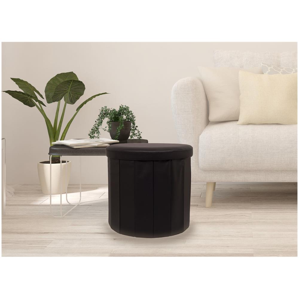 Pouf Salotto Contenitore Ecopelle Rotondo Pieghevole Tinta Unita Pouf Nero - Foto 2