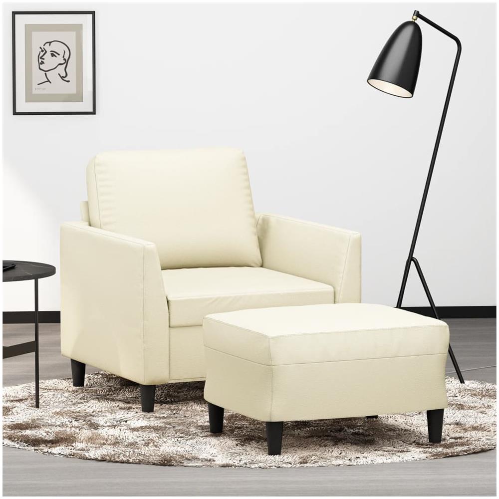 Poltrona Con Poggiapiedi Crema 60 Cm In Similpelle - Foto 1