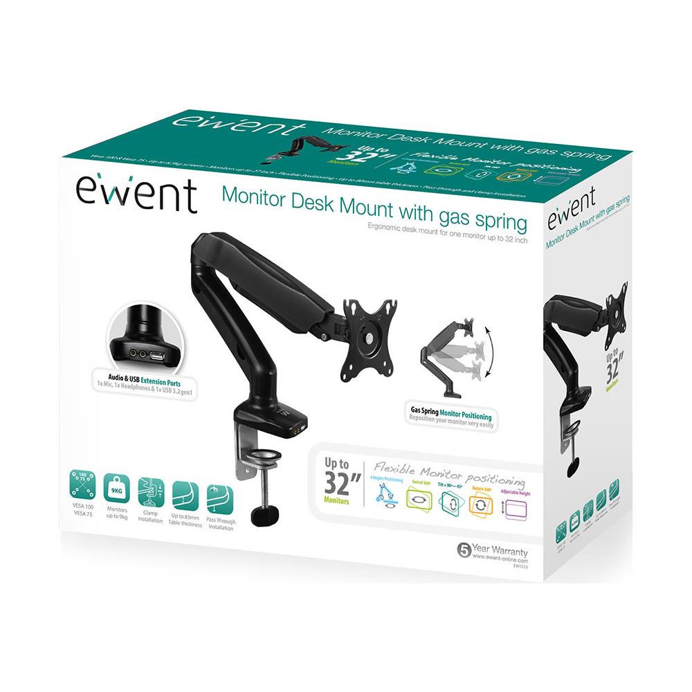 EW1515 supporto da tavolo per Tv a schermo piatto 81,3 cm (32") Nero Scrivania - Foto 4