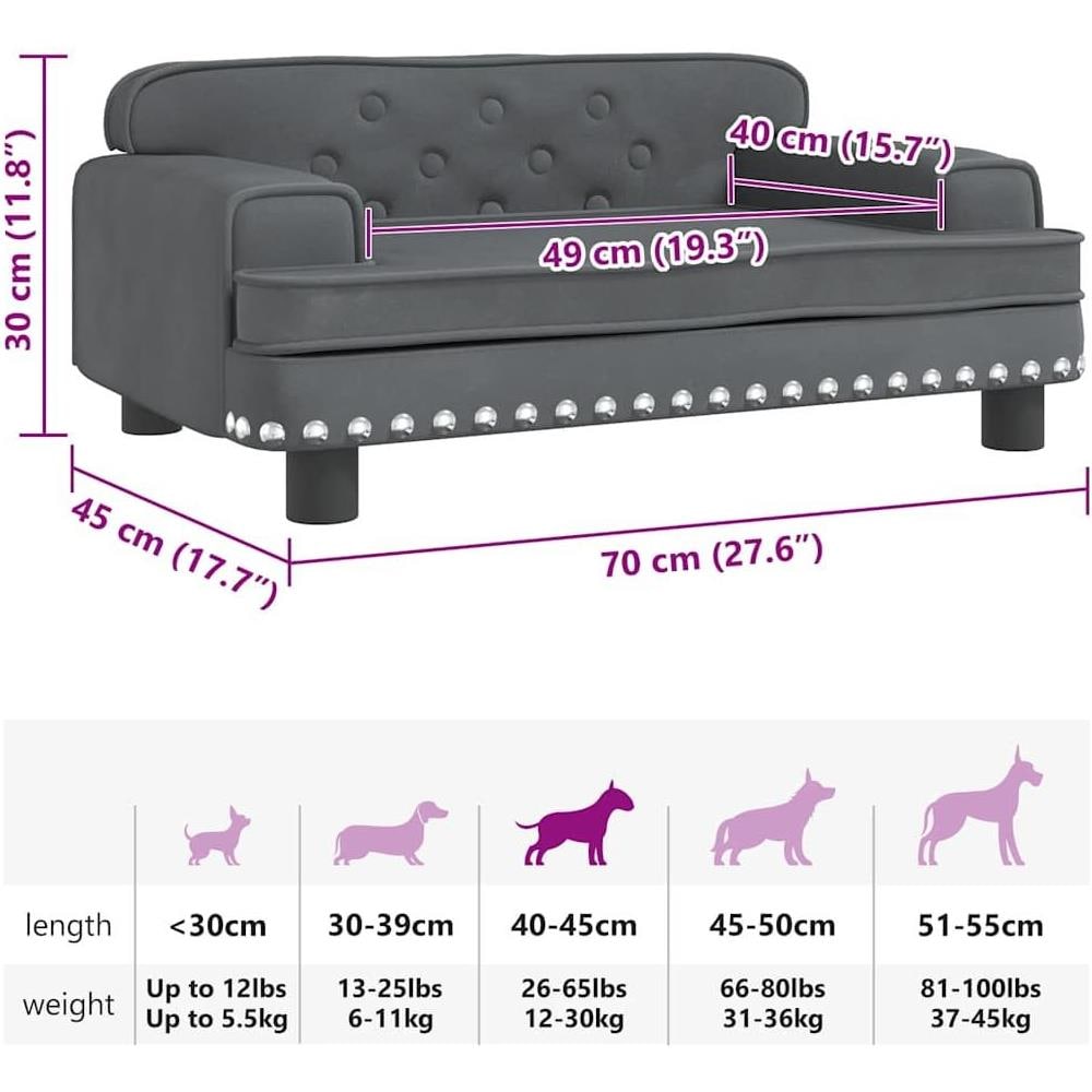 Lettino per Cani Grigio Scuro 70x45x30 cm in Velluto - Foto 7