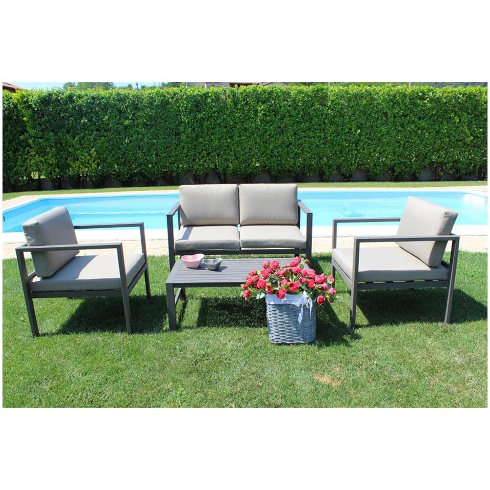 Salotto Da Giardino Set In Alluminio 2 Posti Taupe Da Esterno Portico Per Locale Bar Hotel Albergo Pasticceria Agriturismo - Foto 1