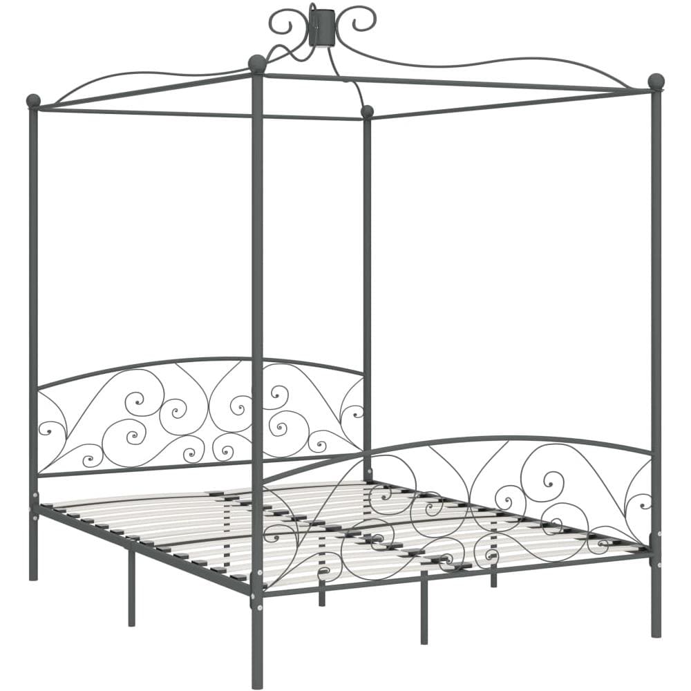 Letto A Baldacchino Grigio In Metallo 160x200 Cm - Foto 2