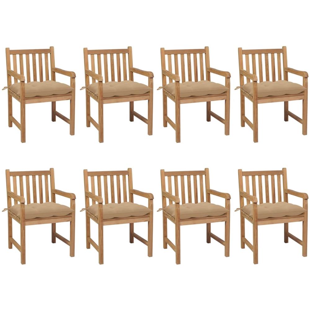 Sedie da Giardino 8 pz con Cuscini Beige in Massello di Teak - Foto 1