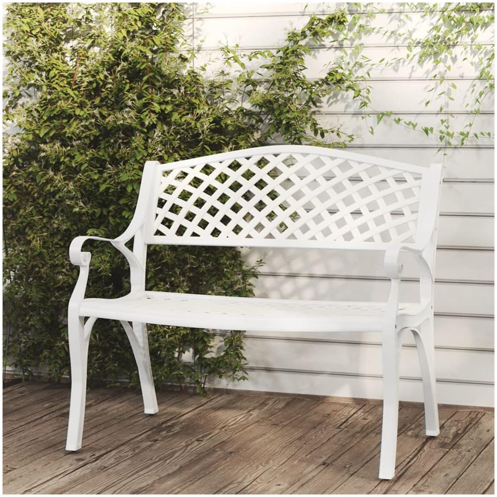Panchina da Giardino 102 cm in Alluminio Pressofuso Bianco - Foto 1