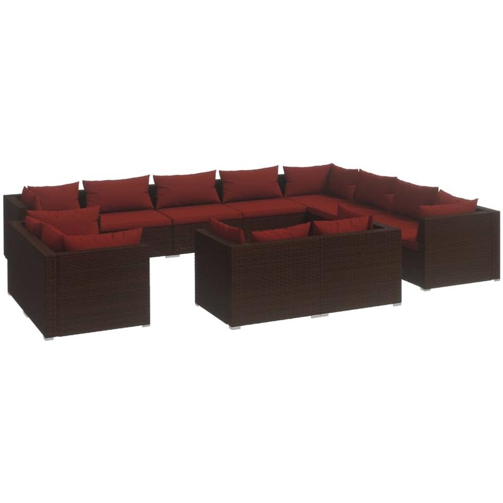 Set Divani Da Giardino 12 Pz Con Cuscini In Polyrattan Marrone - Foto 1