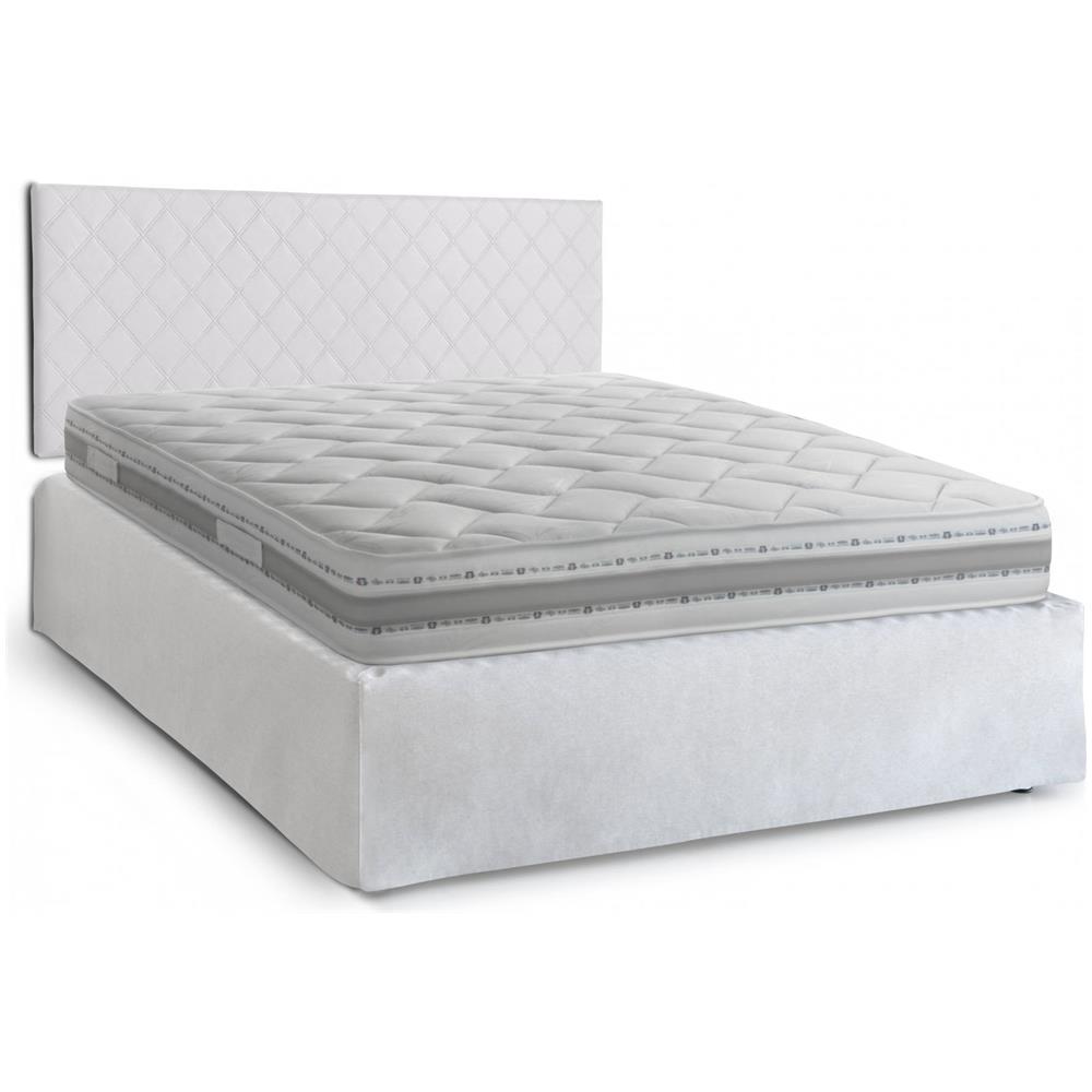 Letto Matrimoniale Cleneide, Set Testata In Ecopelle Con Rete Ortopedica E Mantovana, 100% Made In Italy, Con Materasso Incluso, Cm 160x190, Bianco - Foto 2