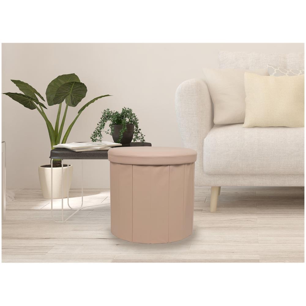 Pouf Salotto Contenitore Ecopelle Rotondo Pieghevole Tinta Unita Pouf Tortora - Foto 2