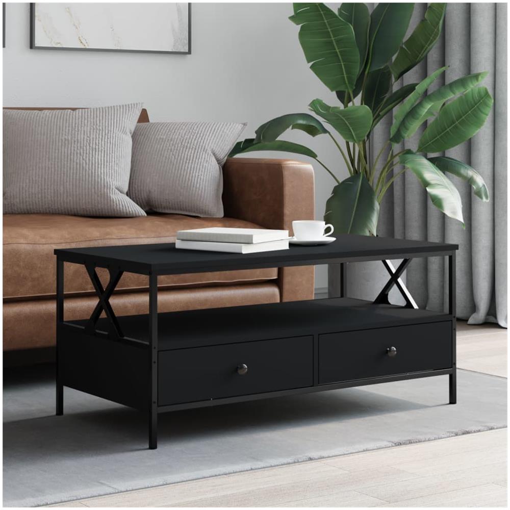 Tavolino Da Salotto Nero 100x51x45 Cm In Legno Multistrato - Foto 1
