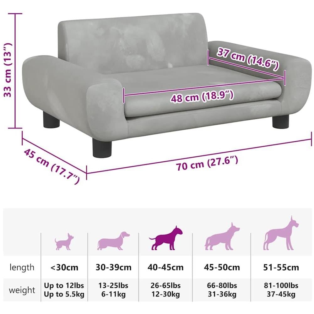 Lettino per Cani Grigio Chiaro 70x45x33 cm in Velluto - Foto 7