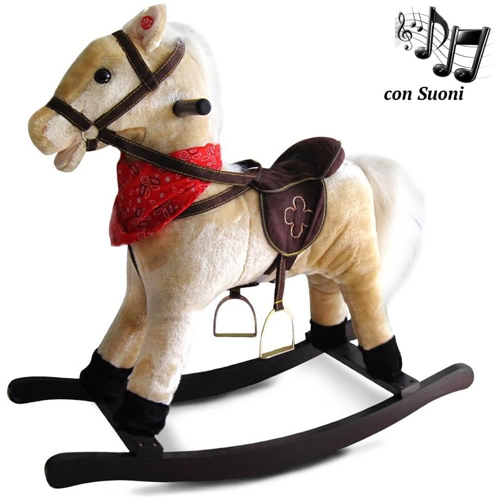 Cavallo A Dondolo Beige Con Suoni Realistici Legno E Peluche Bambini Infanzia - Foto 1