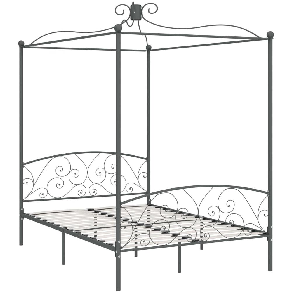 Letto A Baldacchino Grigio In Metallo 140x200 Cm - Foto 2