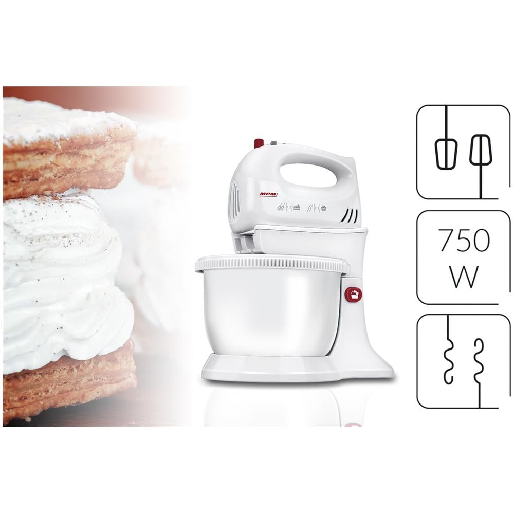 Mpm Mmr-16z Impastatrice Per Pasticceria Con Ciotola Rotante 3,4 Litri, 5 Velocità + Turbo 750w Bianco - Foto 2