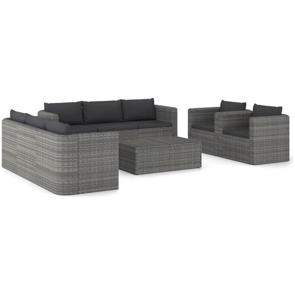 Set Divani da Giardino 9 pz con Cuscini in Polyrattan Grigio - Foto 1