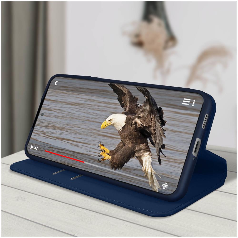 Custodia Samsung Galaxy S22 Plus Portafoglio Funzione Supporto Video Blu - Foto 2