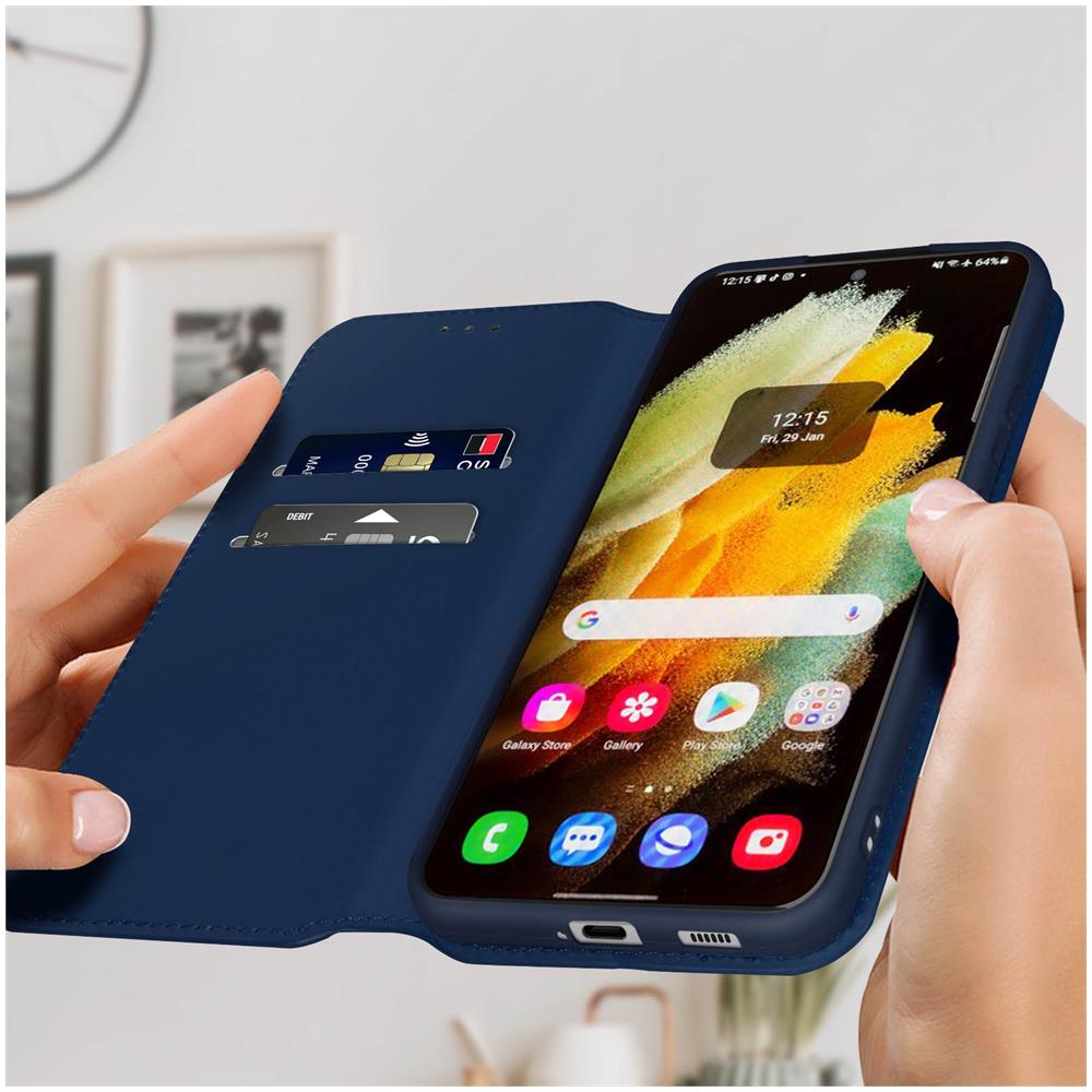 Custodia Samsung Galaxy S22 Plus Portafoglio Funzione Supporto Video Blu - Foto 5