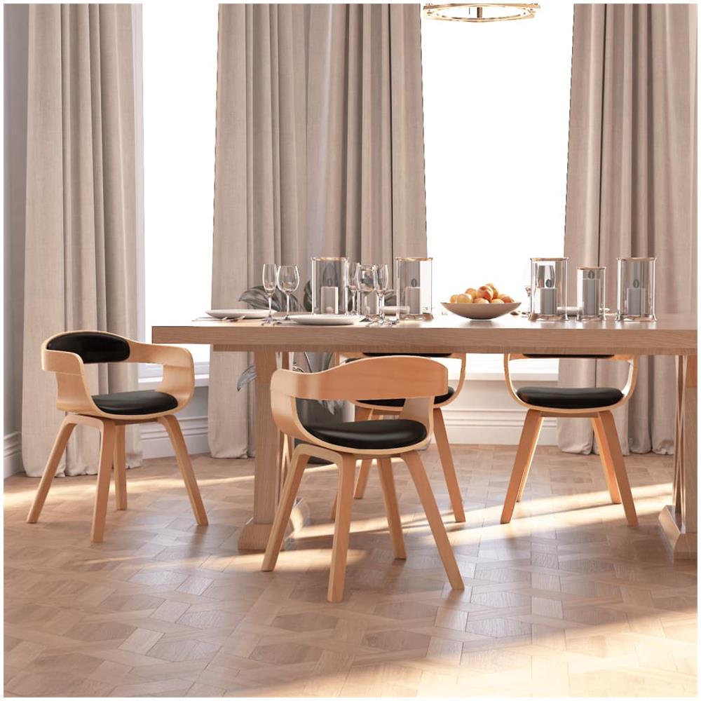 Sedie da Pranzo 4 pz Nere in Legno Curvato e Similpelle - Foto 3