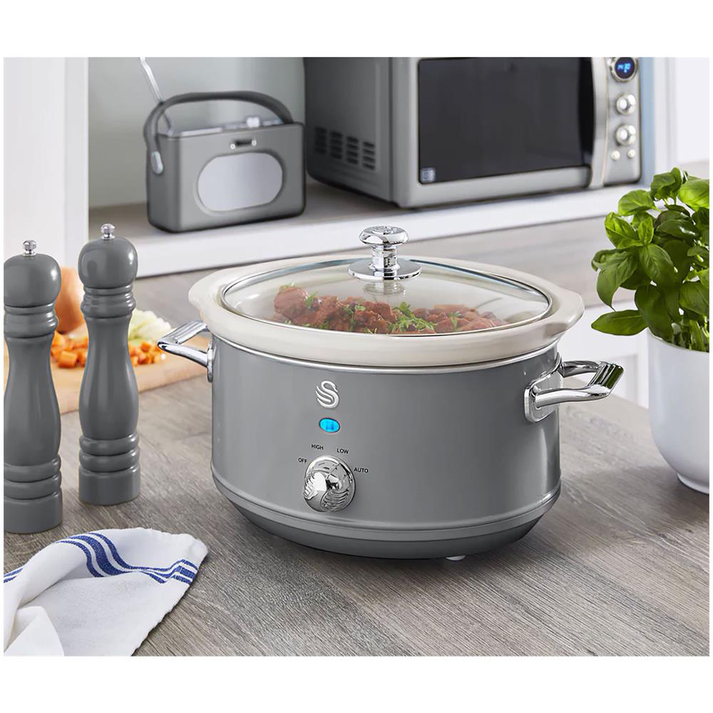 Swan Sf17021grneu Retro Slow Cooker 3,5l Pentola Rimovibile In Ceramica Antiaderente Senza Pfoa 200w Grigio - Foto 2