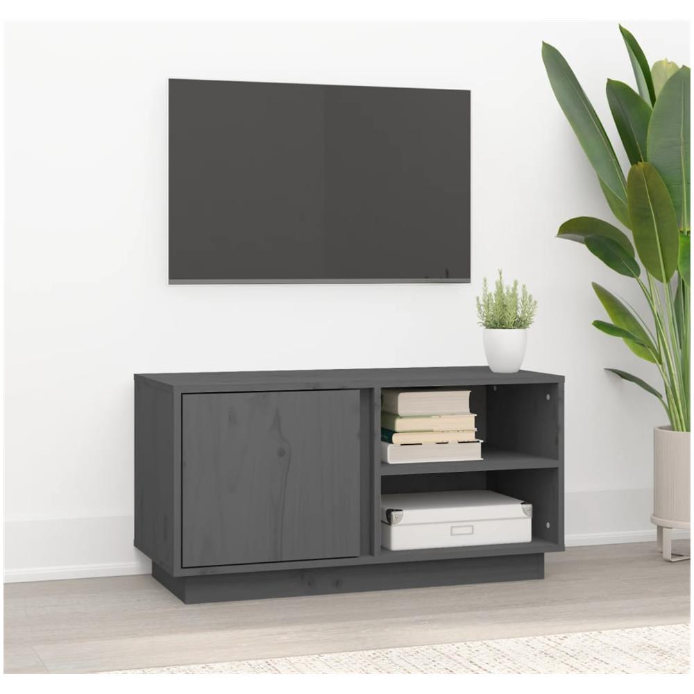 Mobile Porta Tv Grigio 80x35x40,5 Cm In Legno Massello Di Pino - Foto 1